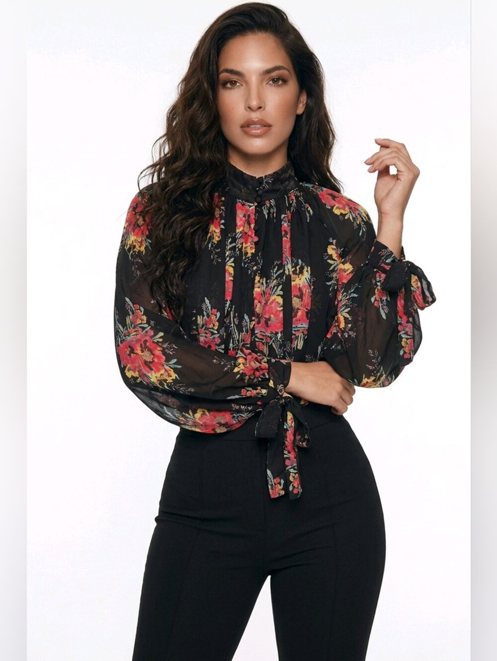 ASOS Women's Floral Long Sleeve Blouse Black Size 6 (US 2)